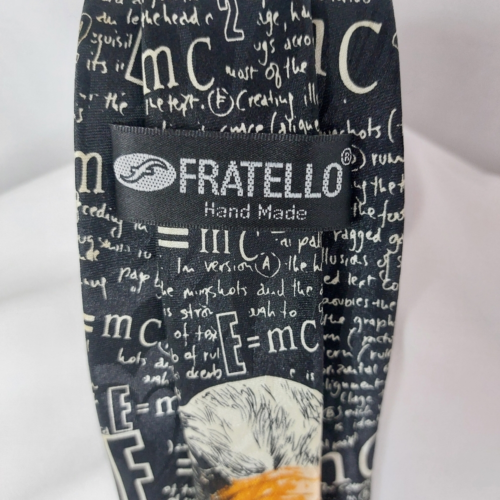 FRATELLO ALBERT EINSTIEN Mens Necktie Black‎ Print Handmade Tie 58"x3.5" - Picture 2 of 3